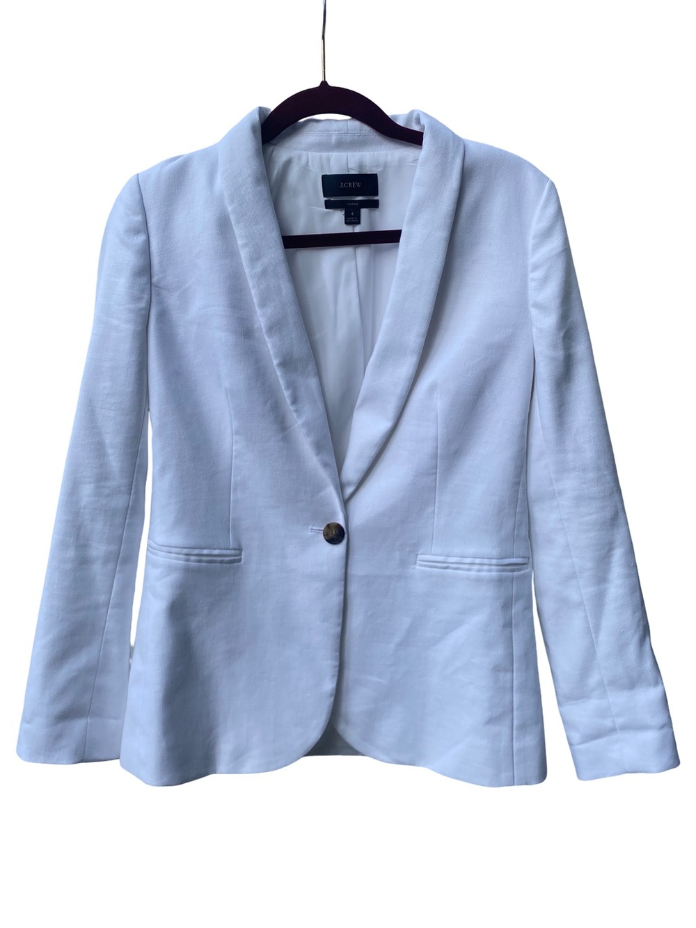 J. Crew Parke linen blend crisp white single button modern luxury blazer size 4